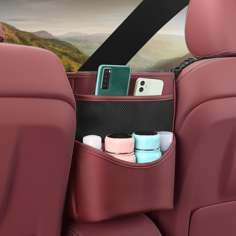Car Net Leather Pocket Handbag Holder  3 in 1 Car Handbag  Holder Between Seats, Car Organizers and Storage for Purse Phone, Barrier  for Backseat Pets Kids – Cartist
